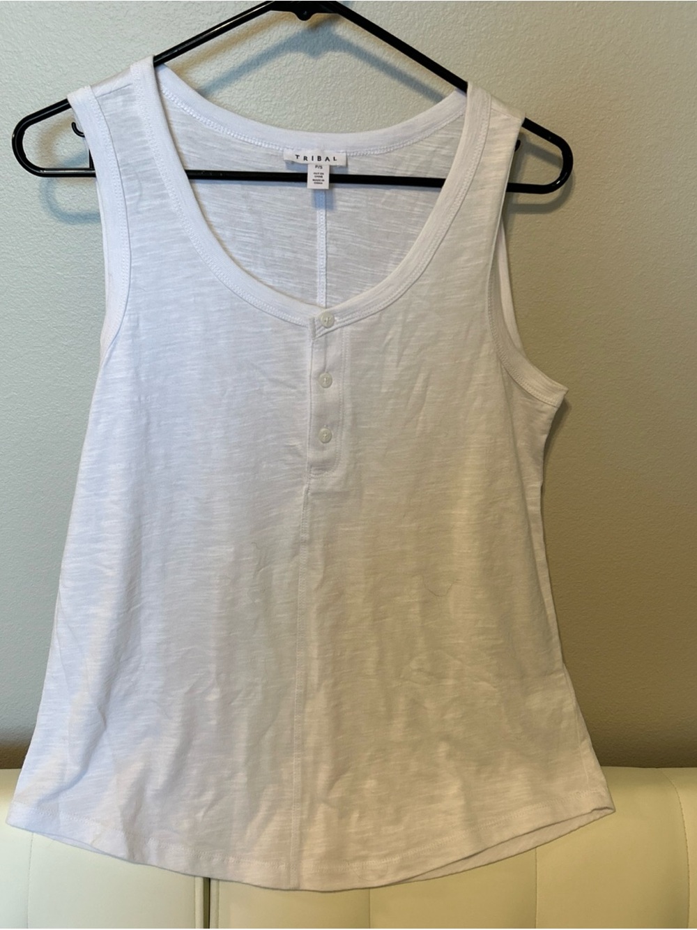 Tribal White Scoop Neck Henley Tank Top - Tribal 100% Cotton